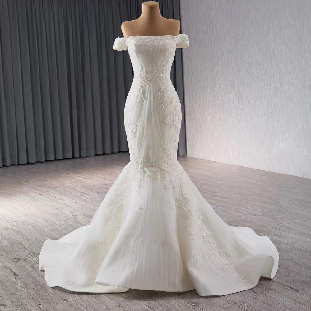 Embroidery Organza - Düğün Elbisesi Straplez Kapalı Omuz Dantel