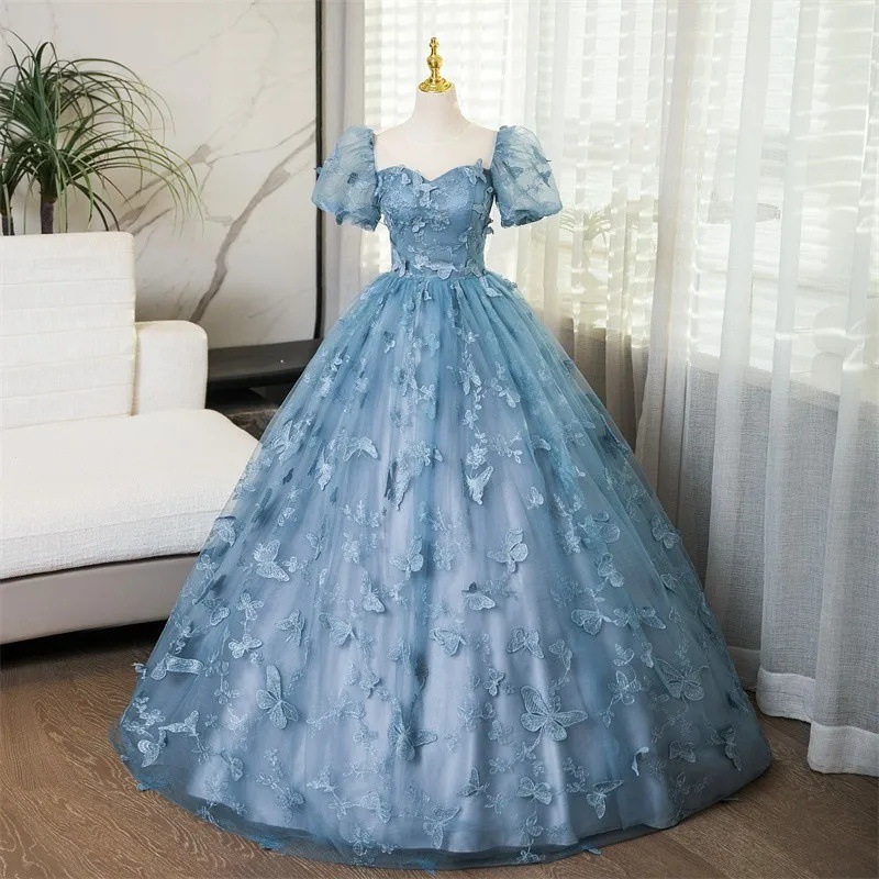 Embroidery Skirt - 2026 Yeni Kadın Gri Mavi İşlemeli