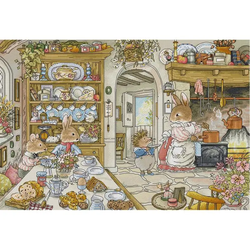 Embroidery Job - Tavşanın mutfak karikatür hayvan desen çapraz