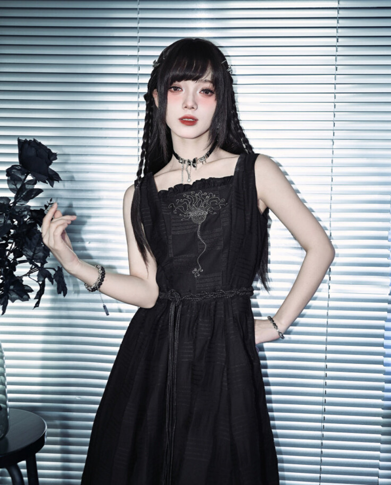 Embroidery Skirt - Yeni Crinoid Nakış Siyah Çift Katmanlı