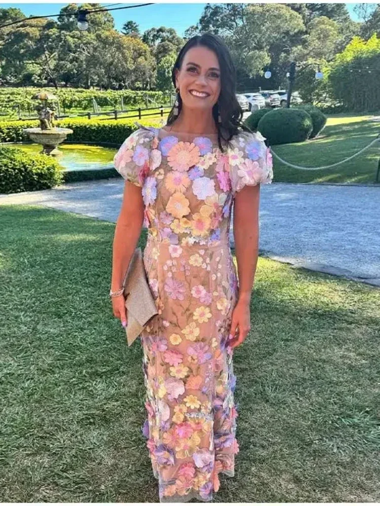Embroidery Zari - Moda Çiçek İşlemeli Baskı Elbise Kadınlar