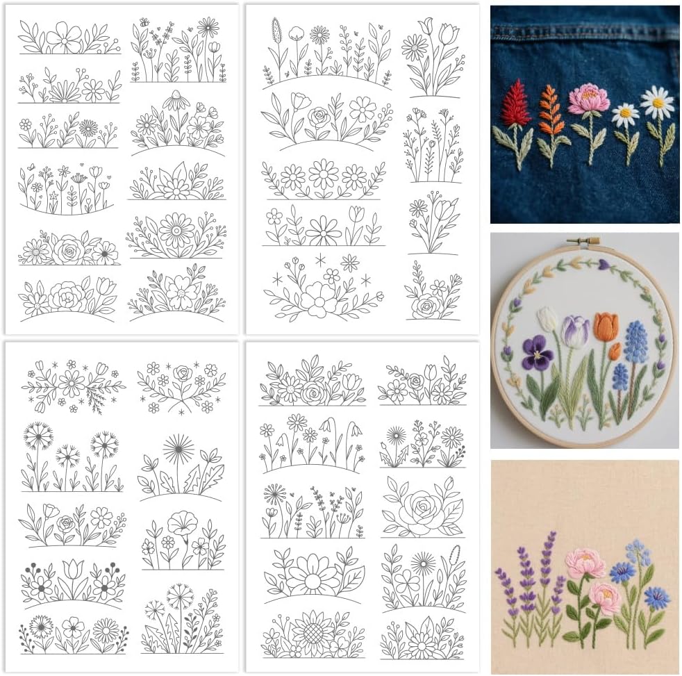 Embroidery Paper - Nakış için Çiçek Desenli Suda Çözünen