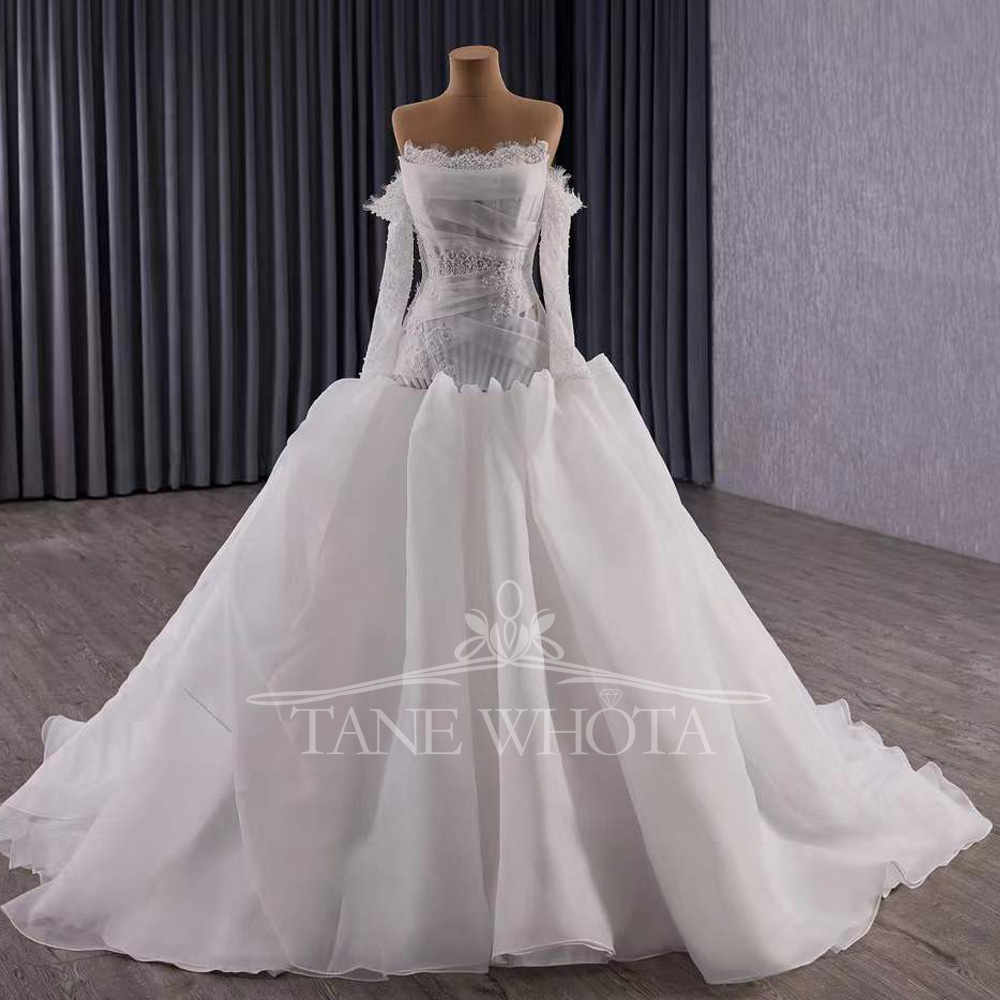Embroidery Organza - vestidos Novias Boda Straplez Uzun Kollu