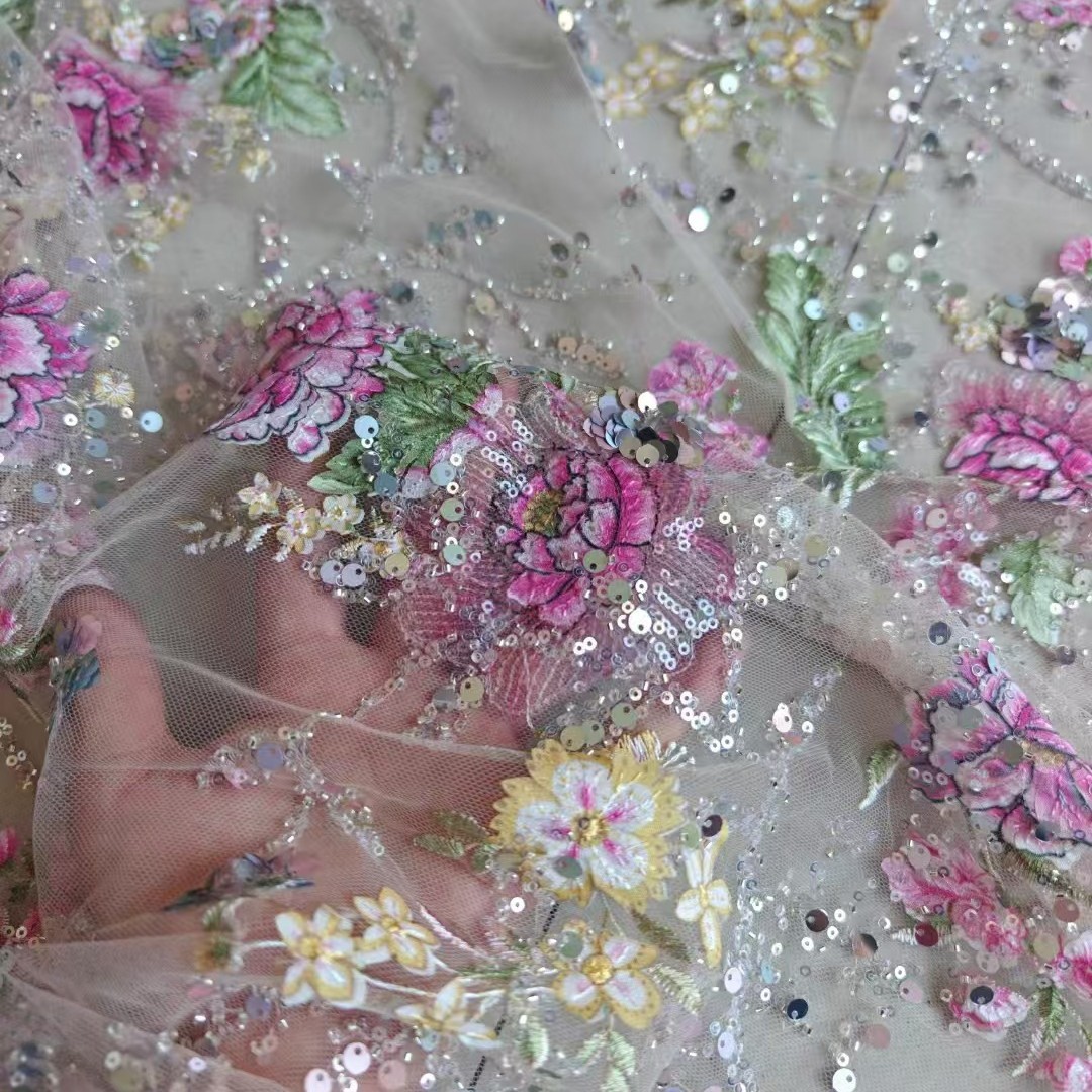 Embroidery Gradient - 1M 120Cm Genişliğinde Lüks Boncuklu Dantel