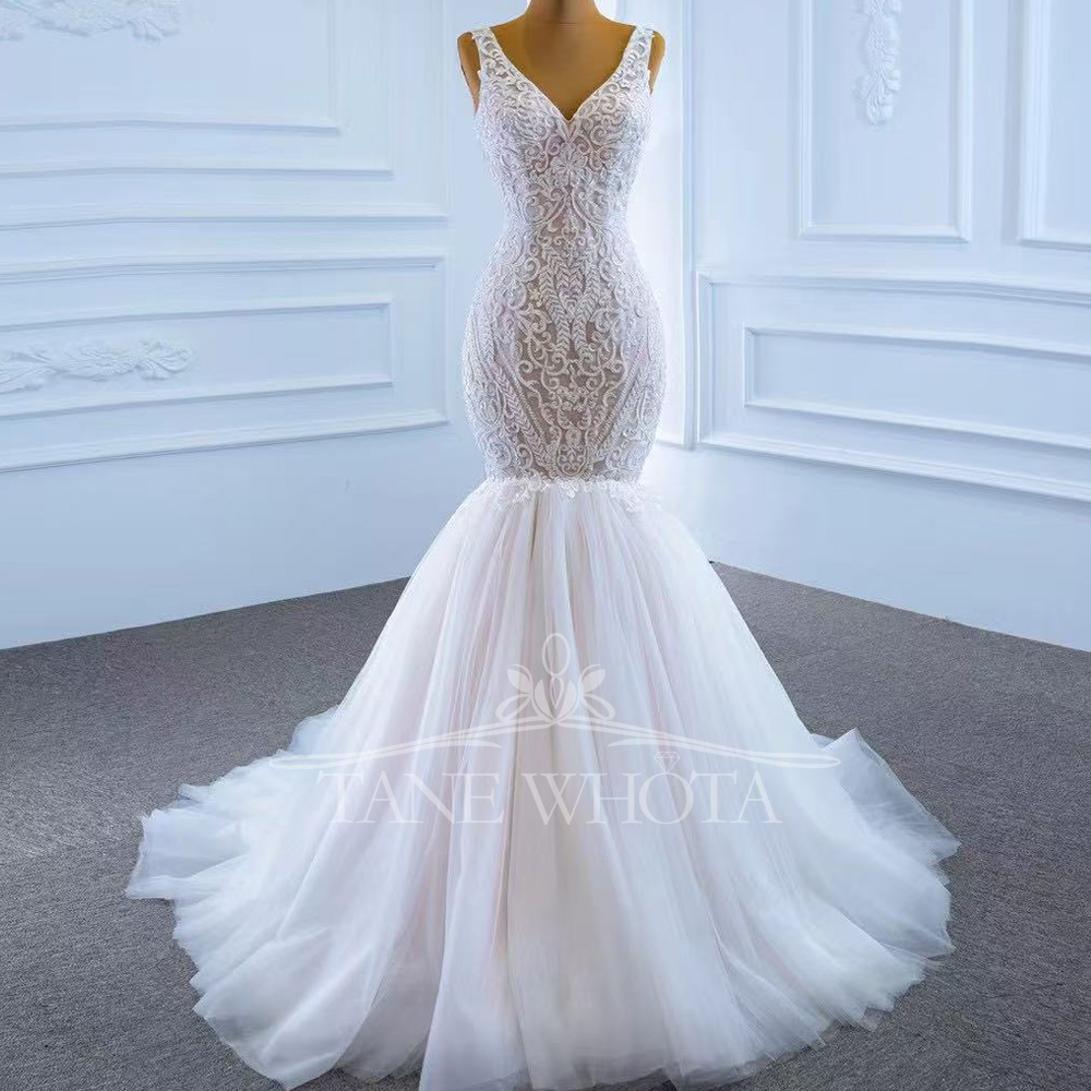 Embroidery Organza - Sivil Gelinlik Spagetti Sapanlar Dantel-up Geri