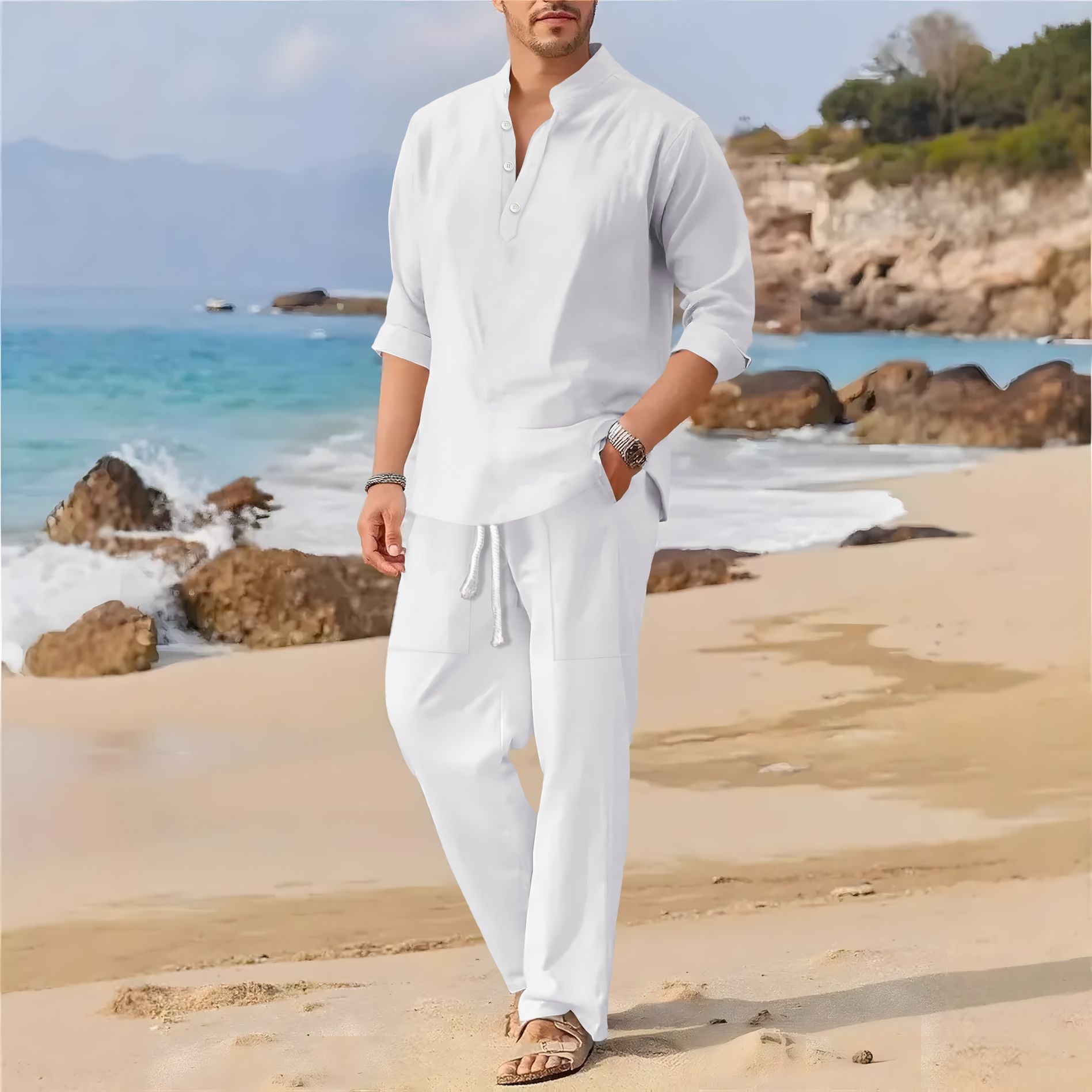 Erkek retro pamuklu ve keten d - Linen Fabric Natural incelemesi ve fiyatı