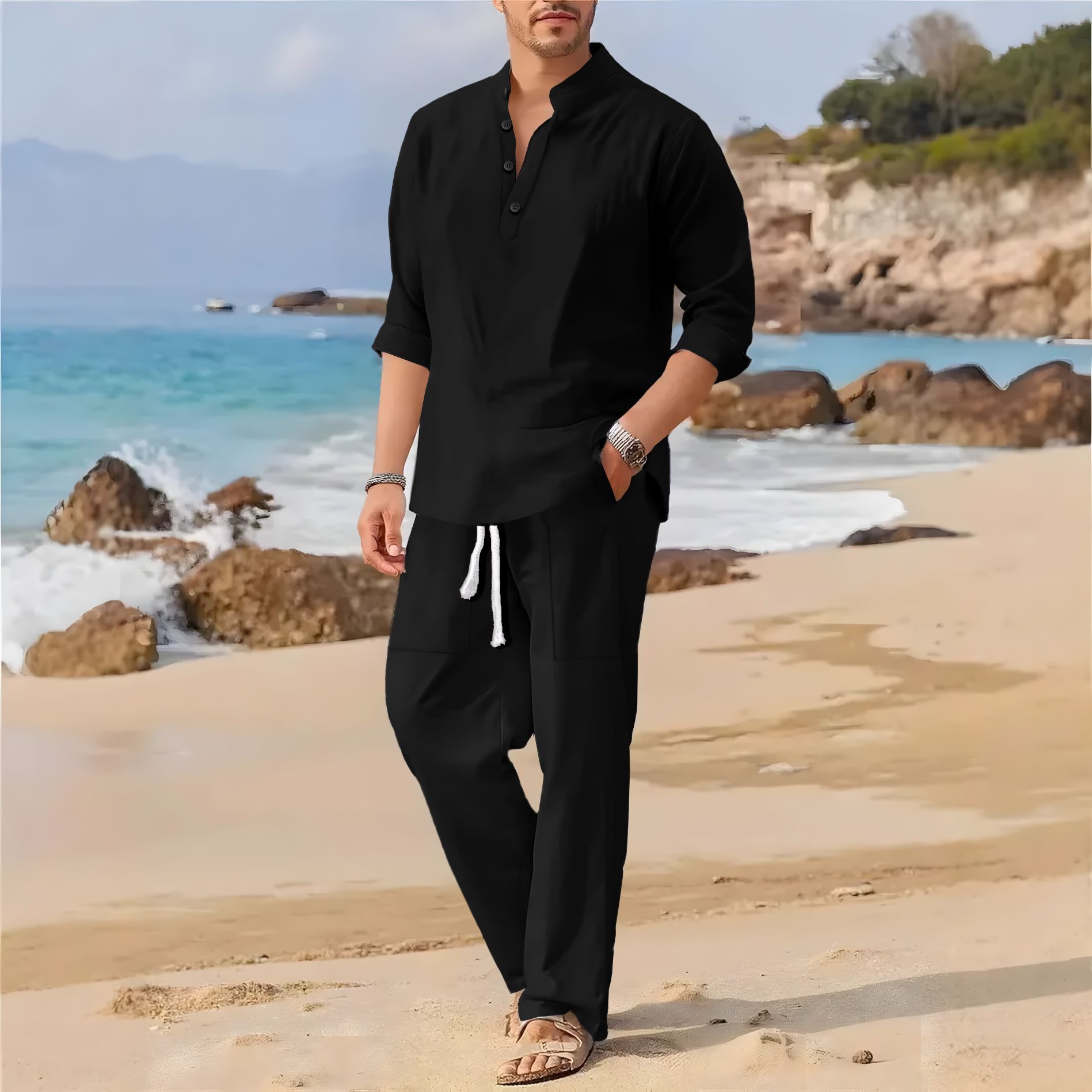Erkek retro pamuklu ve keten d - Linen Fabric Natural incelemesi ve fiyatı