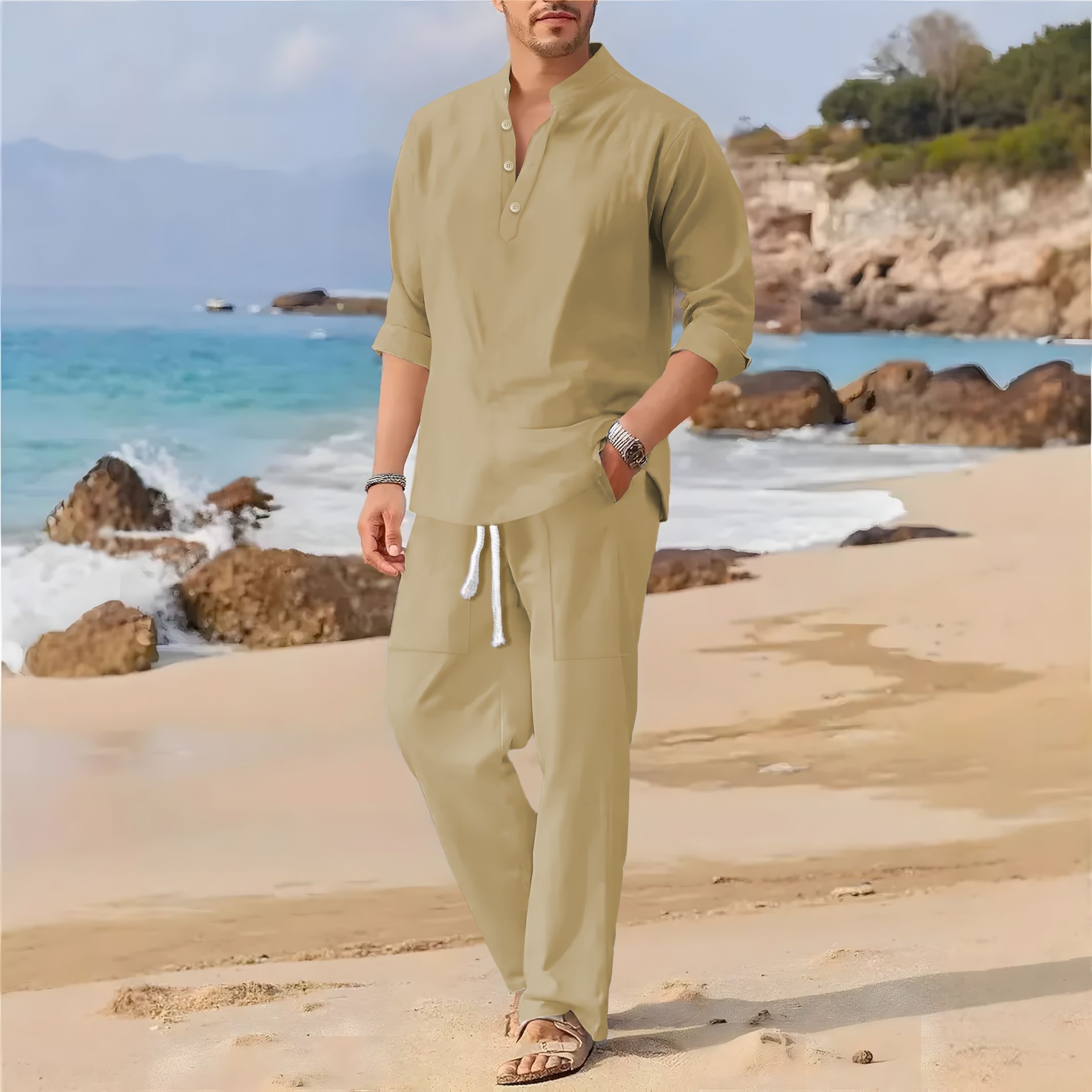 Erkek retro pamuklu ve keten d - Linen Fabric Natural incelemesi ve fiyatı