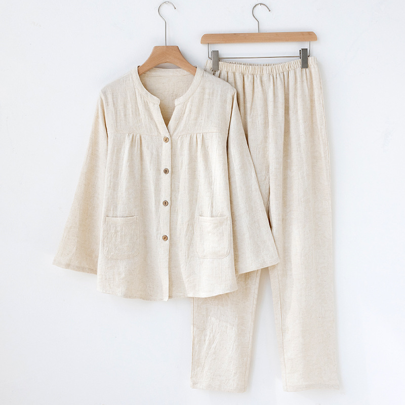 Japon Tarzı Kadın V Yaka Pijam - Linen Fabric Natural incelemesi ve fiyatı