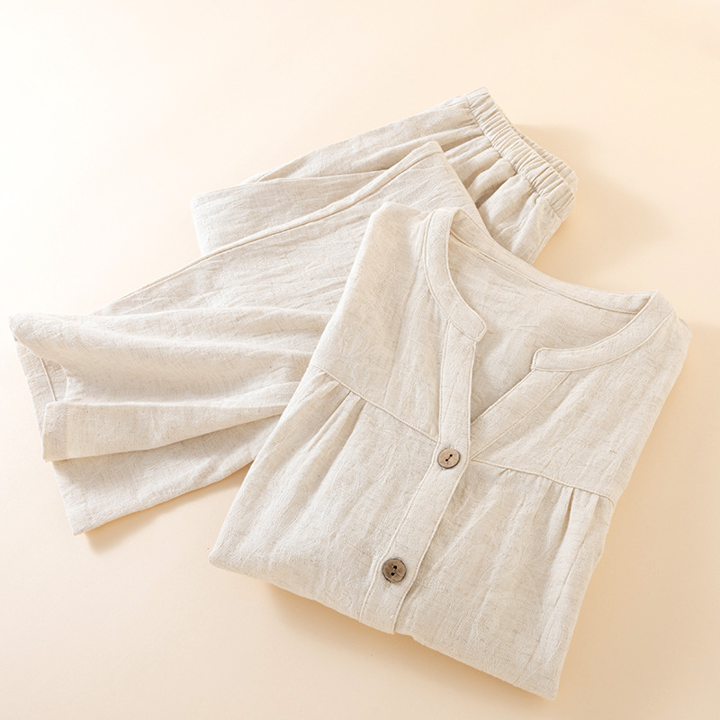 Japon Tarzı Kadın V Yaka Pijam - Linen Fabric Natural incelemesi ve fiyatı